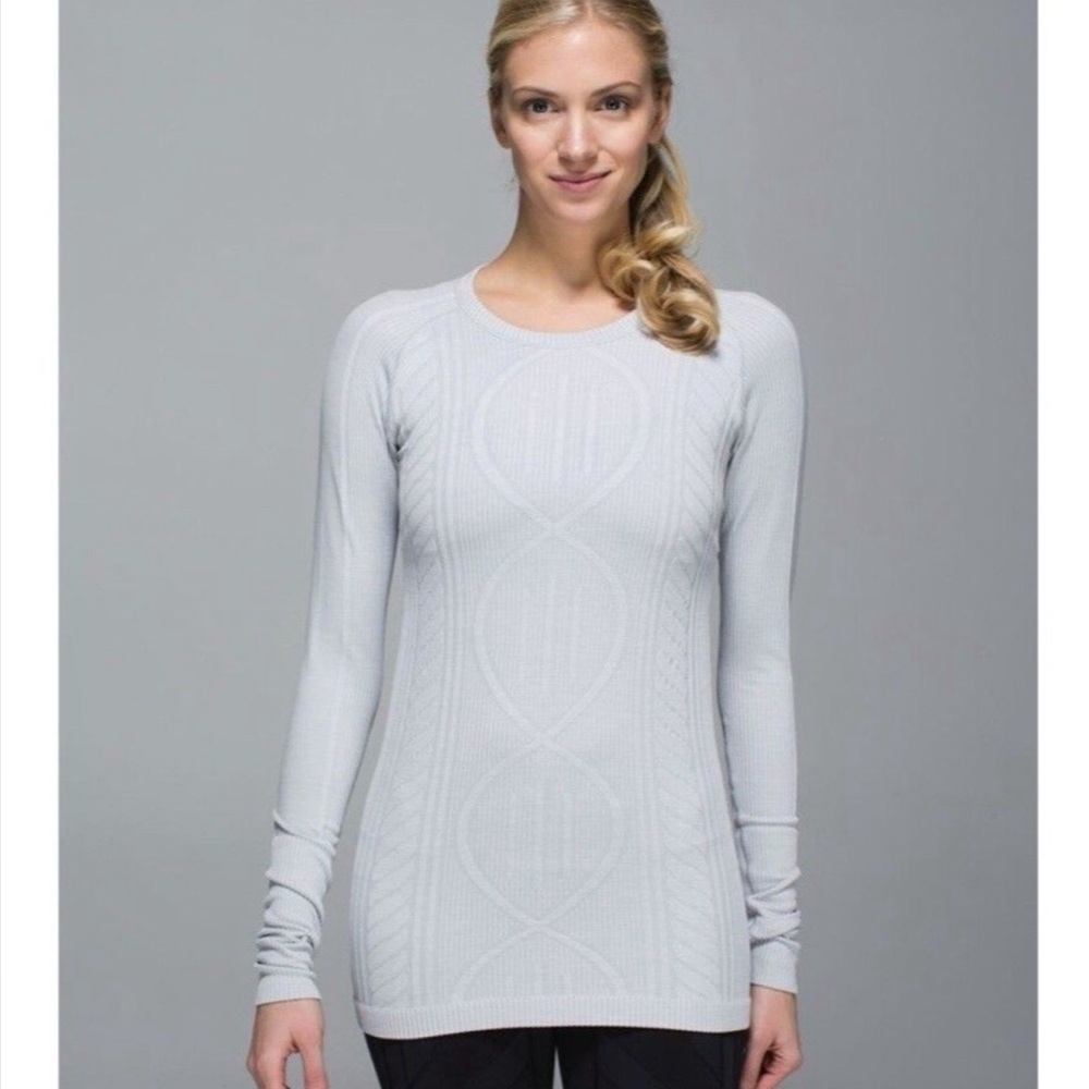 Lululemon Size 8 Rest Less Pullover Silver Spoon Shirt Long Sleeve Ribbed Grey